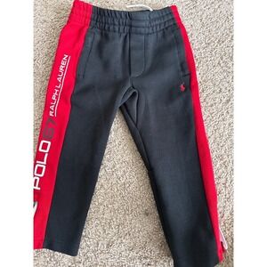 Polo Ralph Lauren Kids 3/3T Jogger Pants Black Red Polo 67 Side Stripe